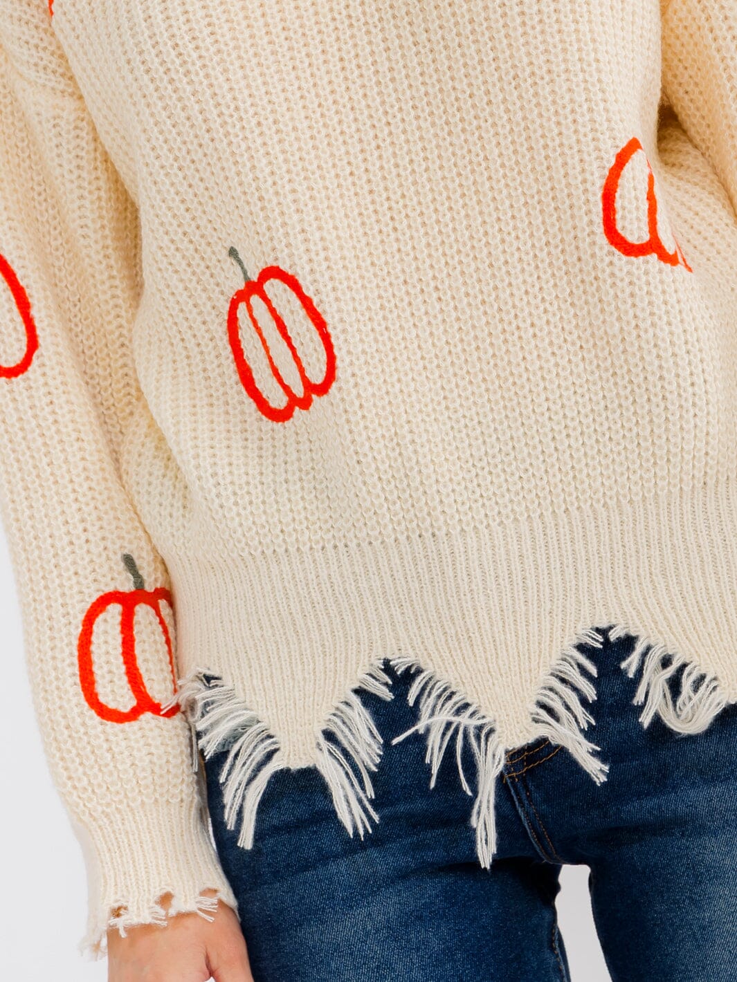 Pumpkin Embroidered Sweater W463