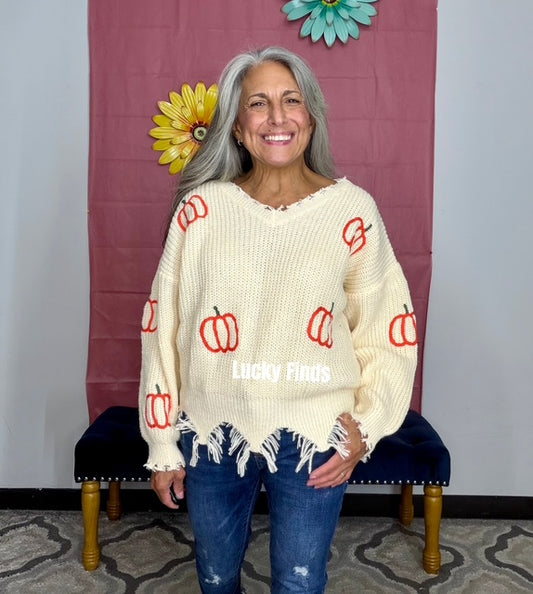 Pumpkin Embroidered Sweater W463
