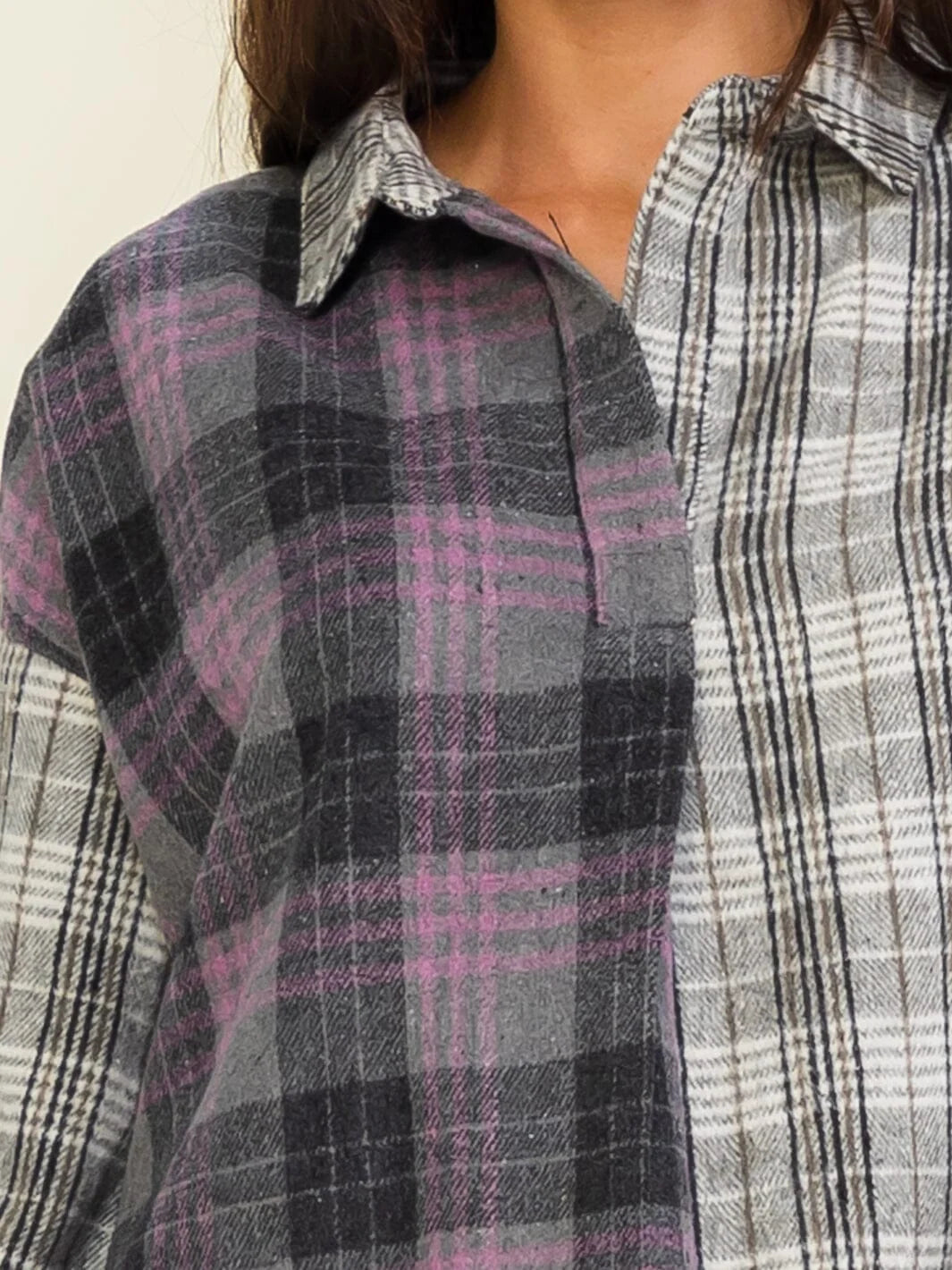 Cozy Plaid Colorblock Top W474