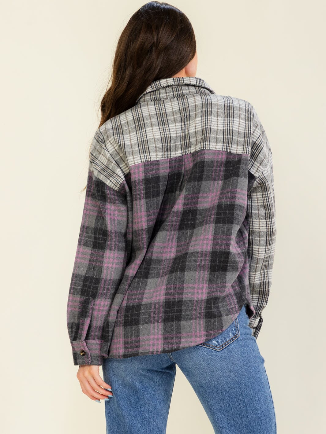 Cozy Plaid Colorblock Top W474