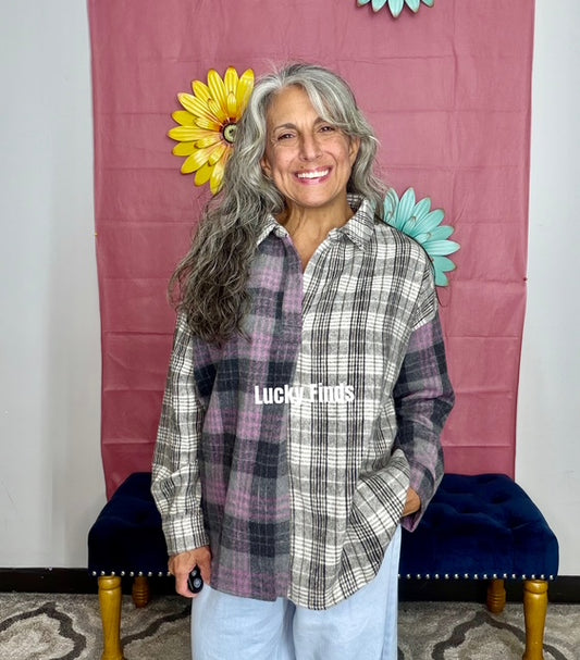 Cozy Plaid Colorblock Top W474