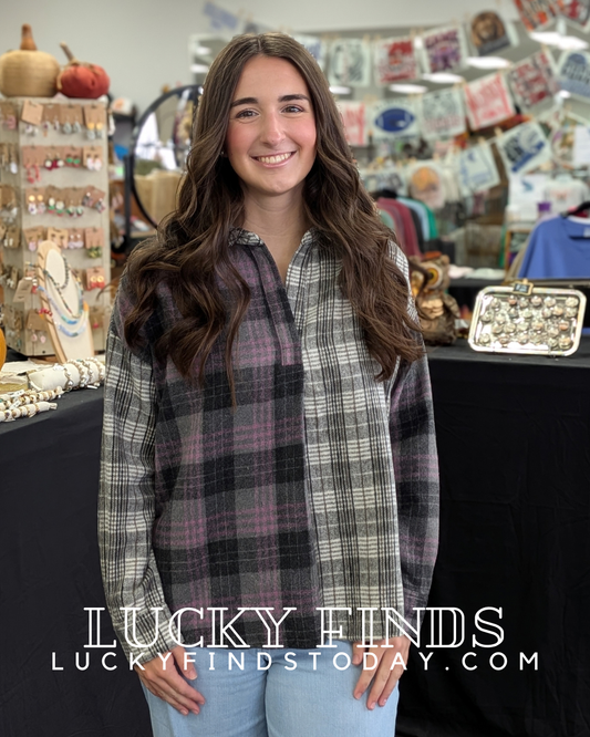 Cozy Plaid Colorblock Top W474
