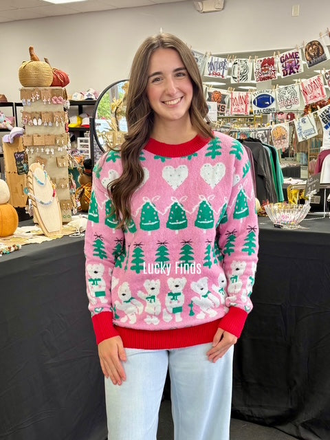 Holiday Print Sweater Top W498