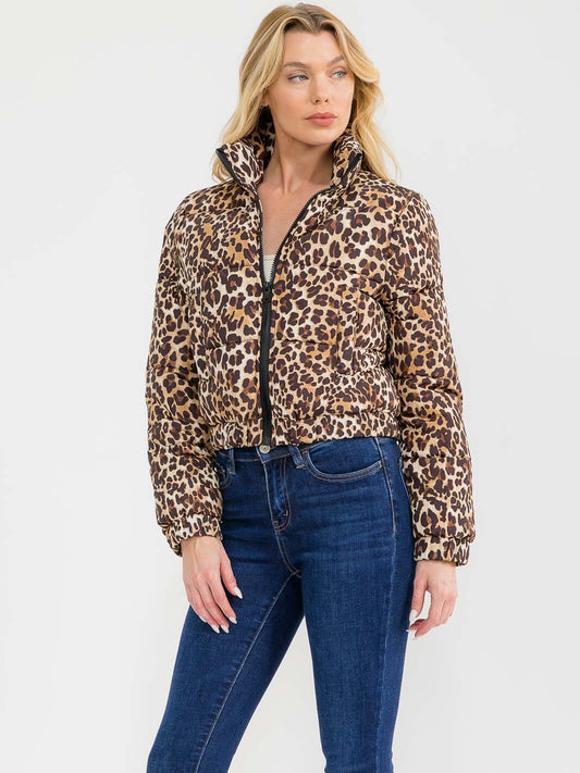 Leopard Print Puffer Jacket W504