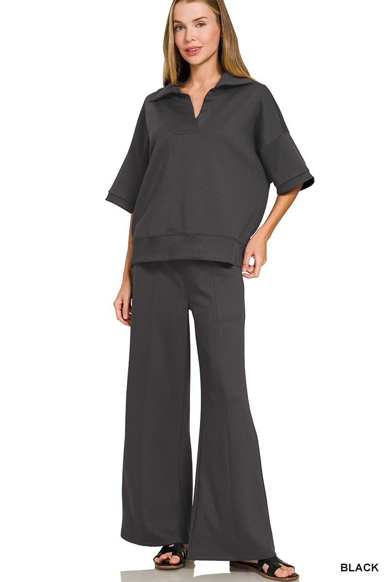 Trendy Collared Scuba Pants Set Z836