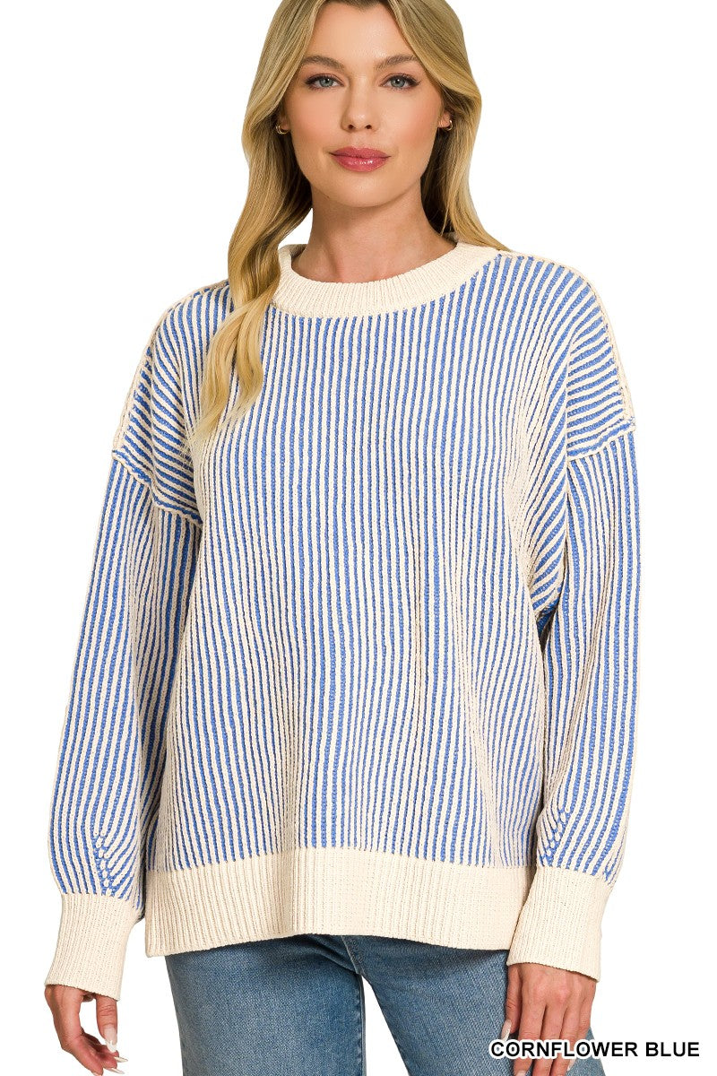 Cozy Two-Tone Striped Sweater Z842