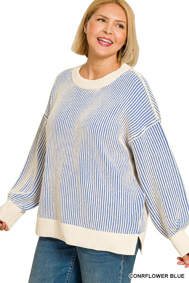 Cozy Two-Tone Striped Sweater Z842