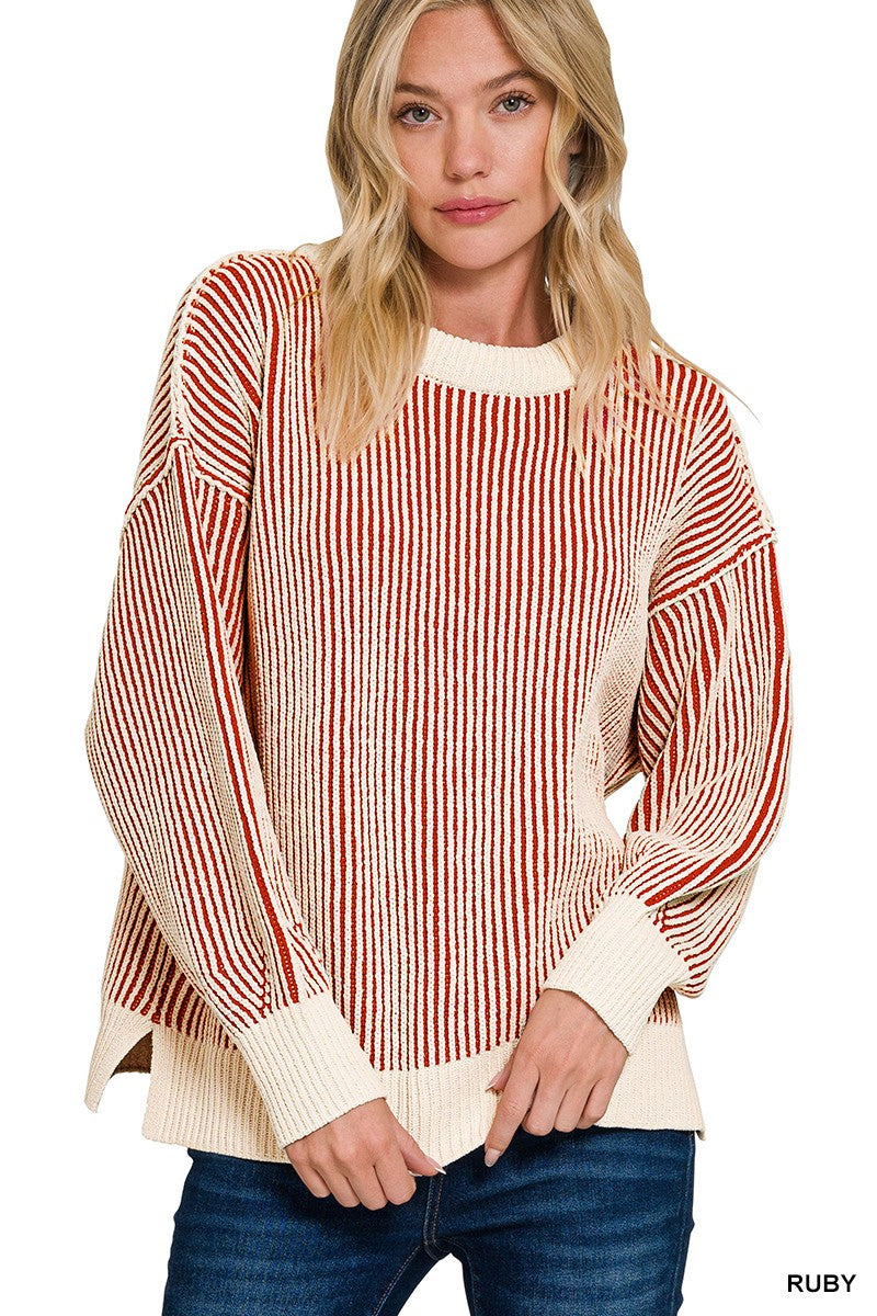 Cozy Two-Tone Striped Sweater Z842