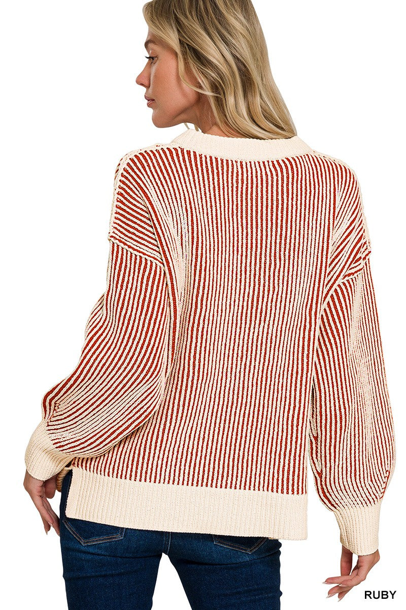Cozy Two-Tone Striped Sweater Z842