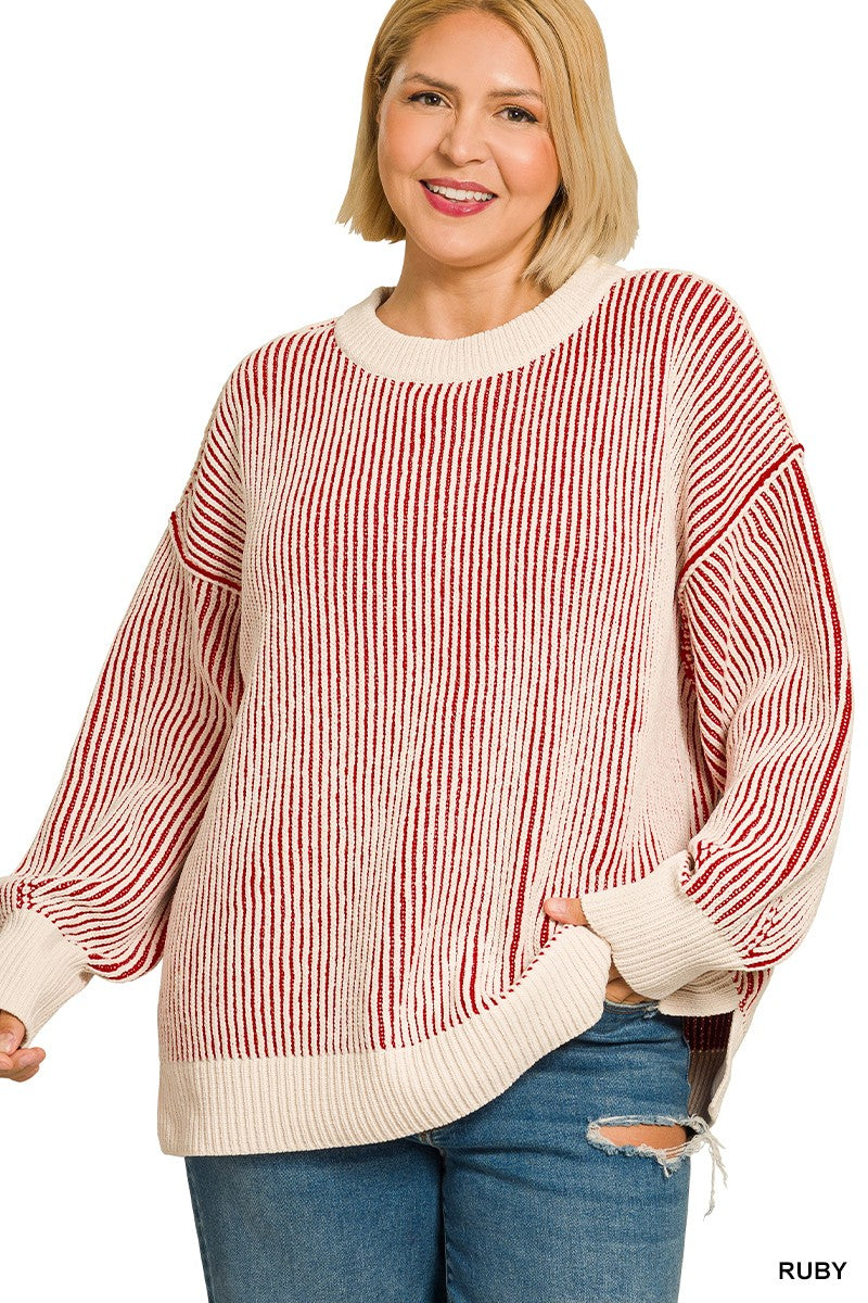 Cozy Two-Tone Striped Sweater Z842