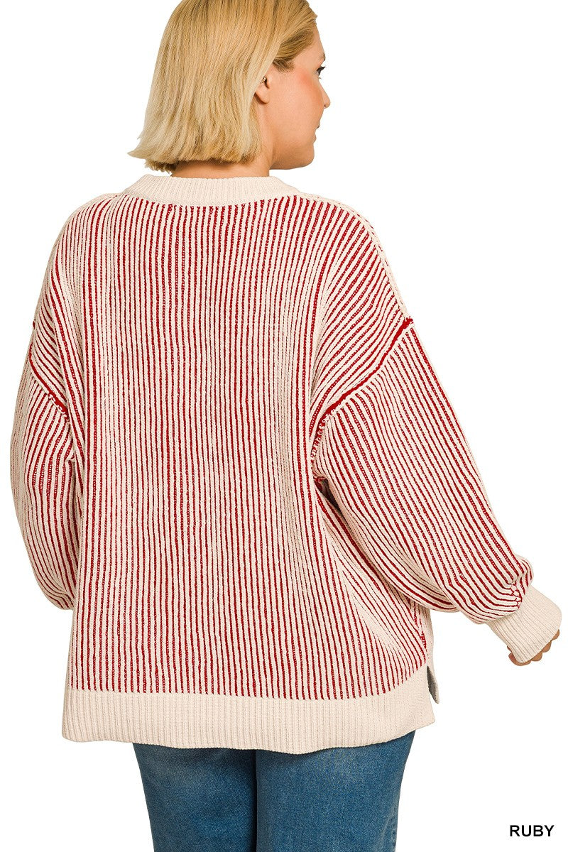 Cozy Two-Tone Striped Sweater Z842