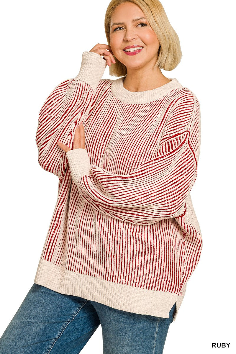 Cozy Two-Tone Striped Sweater Z842