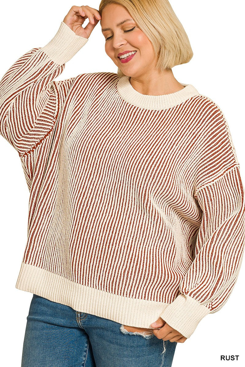 Cozy Two-Tone Striped Sweater Z842