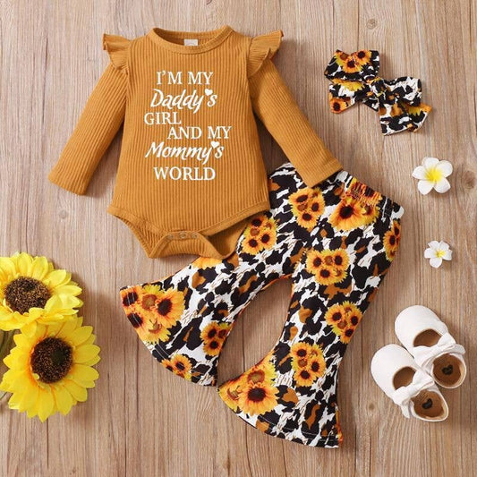 K122 Baby Romper Floral Pants Set