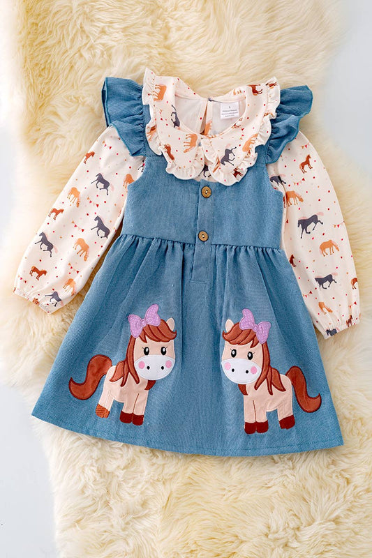 K136  PONY PRINTED OVERALL DRESS