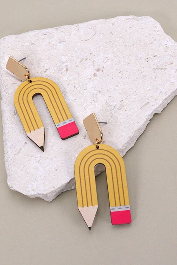 U SHAPE PENCIL WOOD DROP EARRINGS