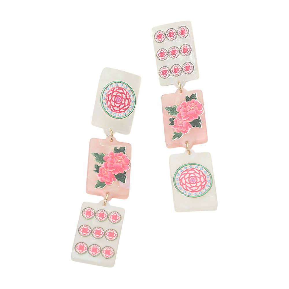 Triple Mahjong Tile Link Drop Earrings