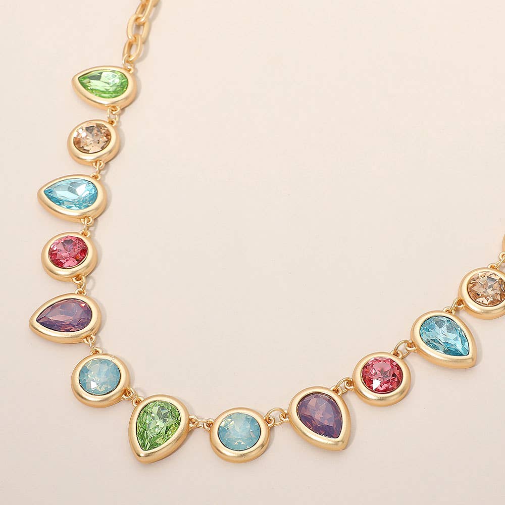 Geometric Teardrop Round Cabochon Link Statement Necklace
