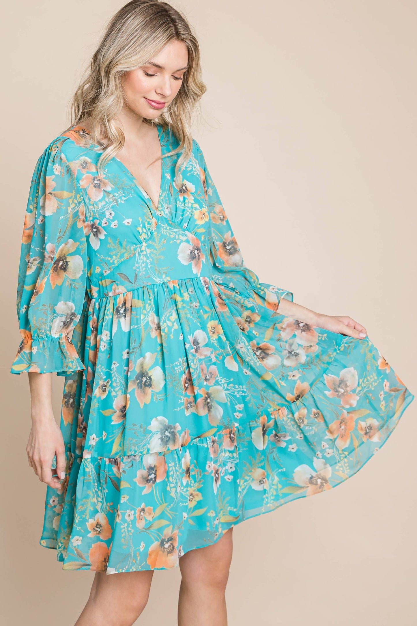 Curvy Floral Chiffon Dress 8761