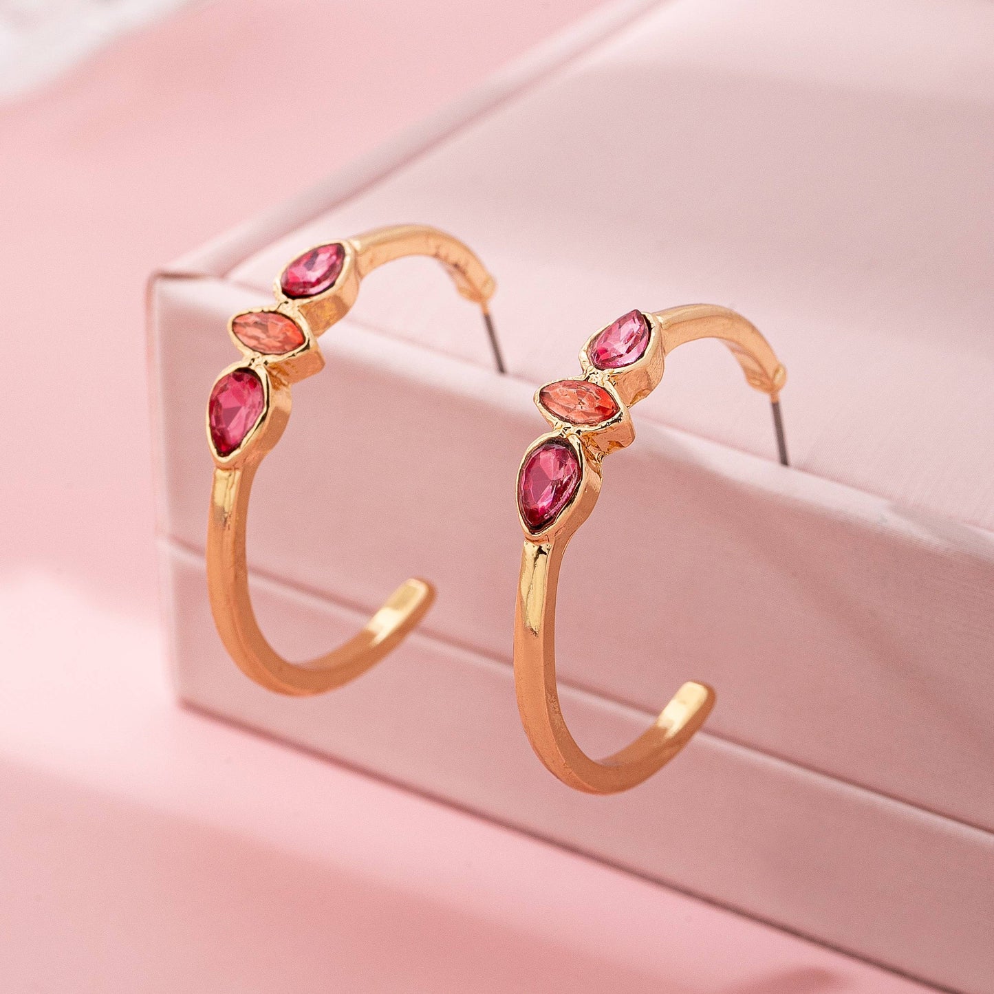 Fuchsia Marquise Crystal Hoop Earrings