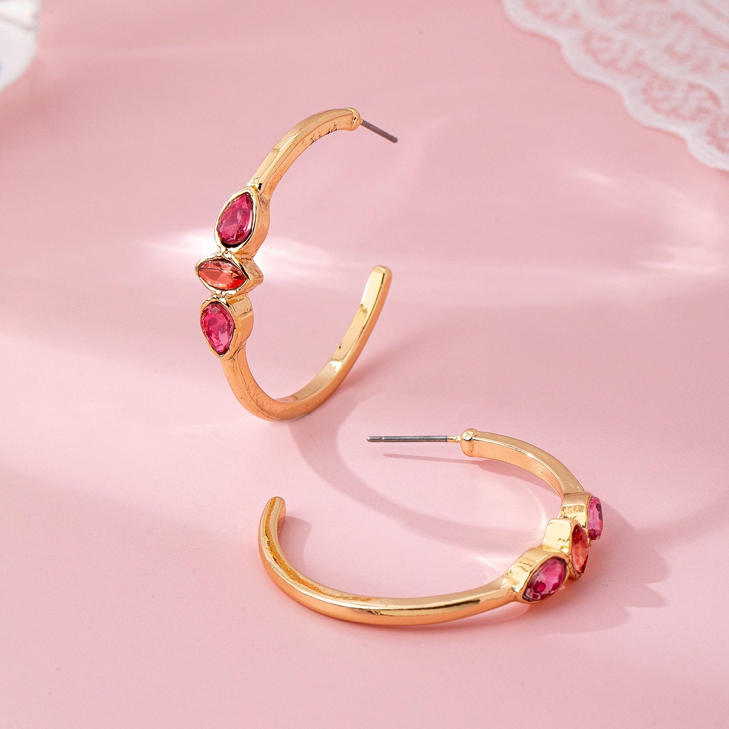 Fuchsia Marquise Crystal Hoop Earrings