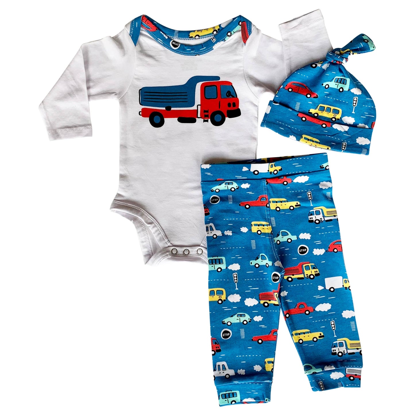 K103 Boys 3 pc Baby Onesie Cars & Trucks