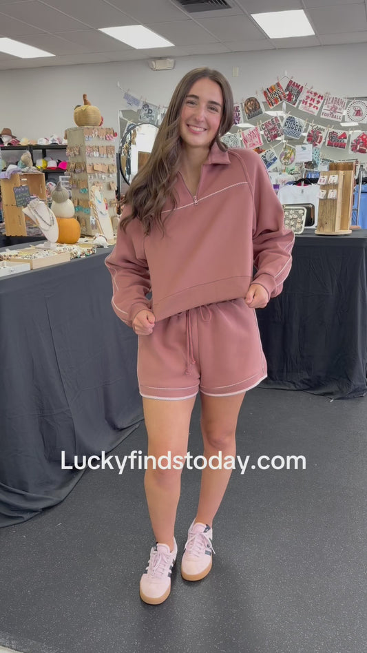Gingham Sweatshirt/Short Set W483