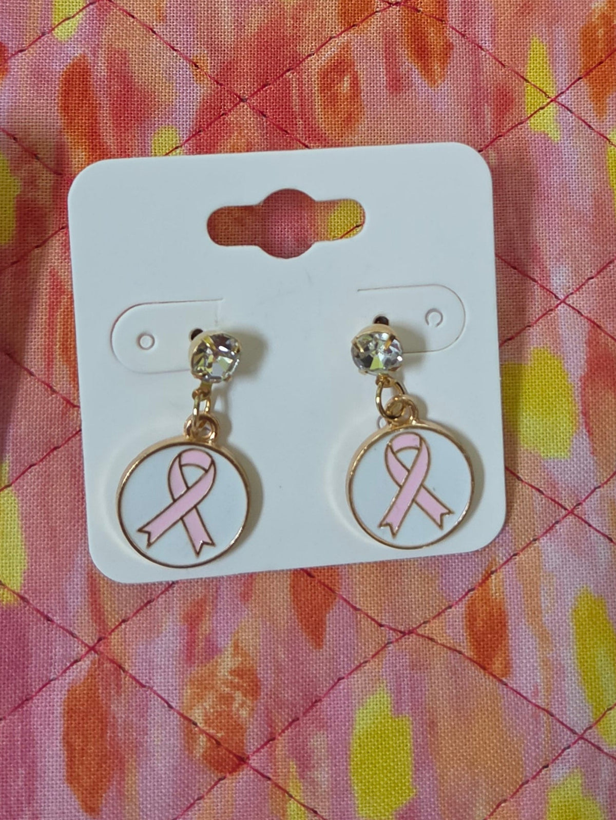 Breast Cancer Pink Ribbon Post Dangle Earrings E03