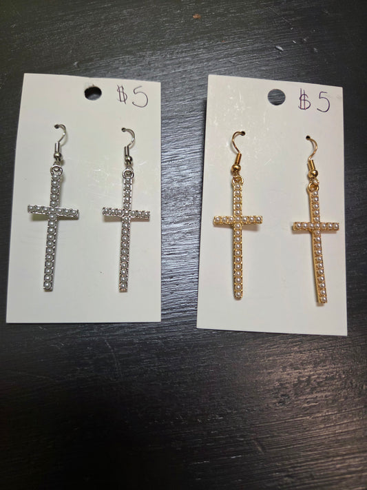 Pearl Cross Earrings