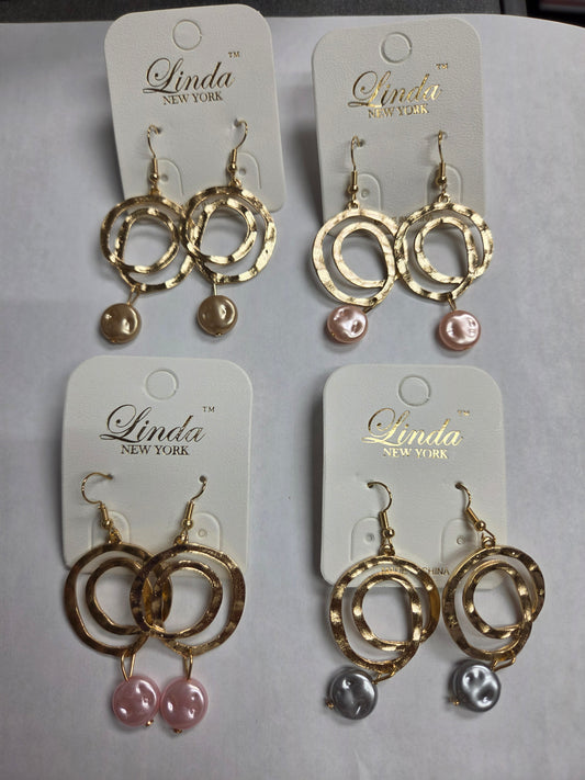 Gold Spiral Earrings with Pearl Accent