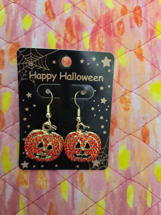 Sparkling Orange Jack O Lantern Earrings E06