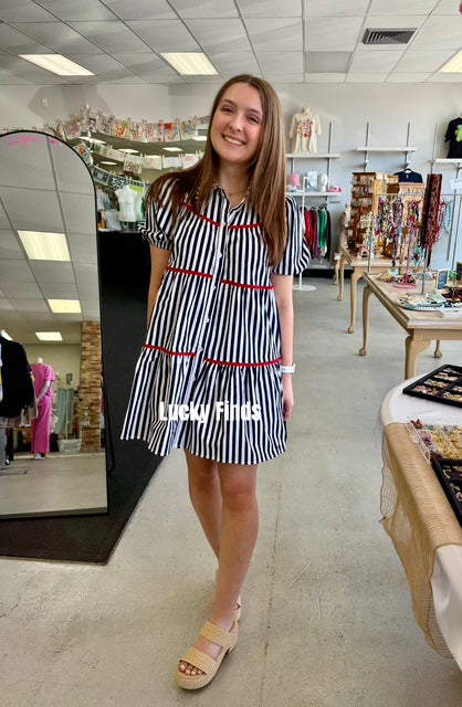 Enchanting Colorblock Striped Dress W334