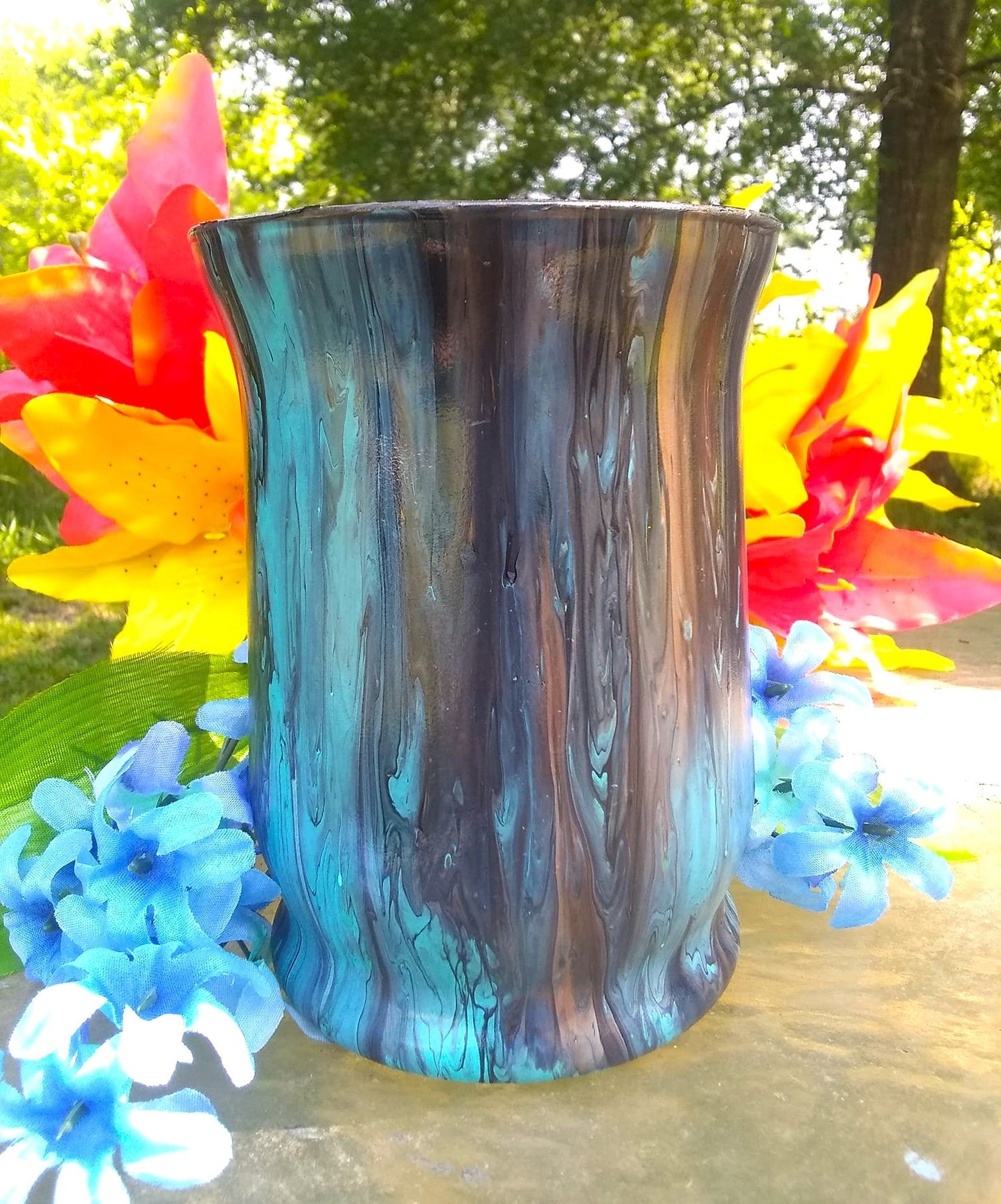 Black/teal/bronze vase - 1