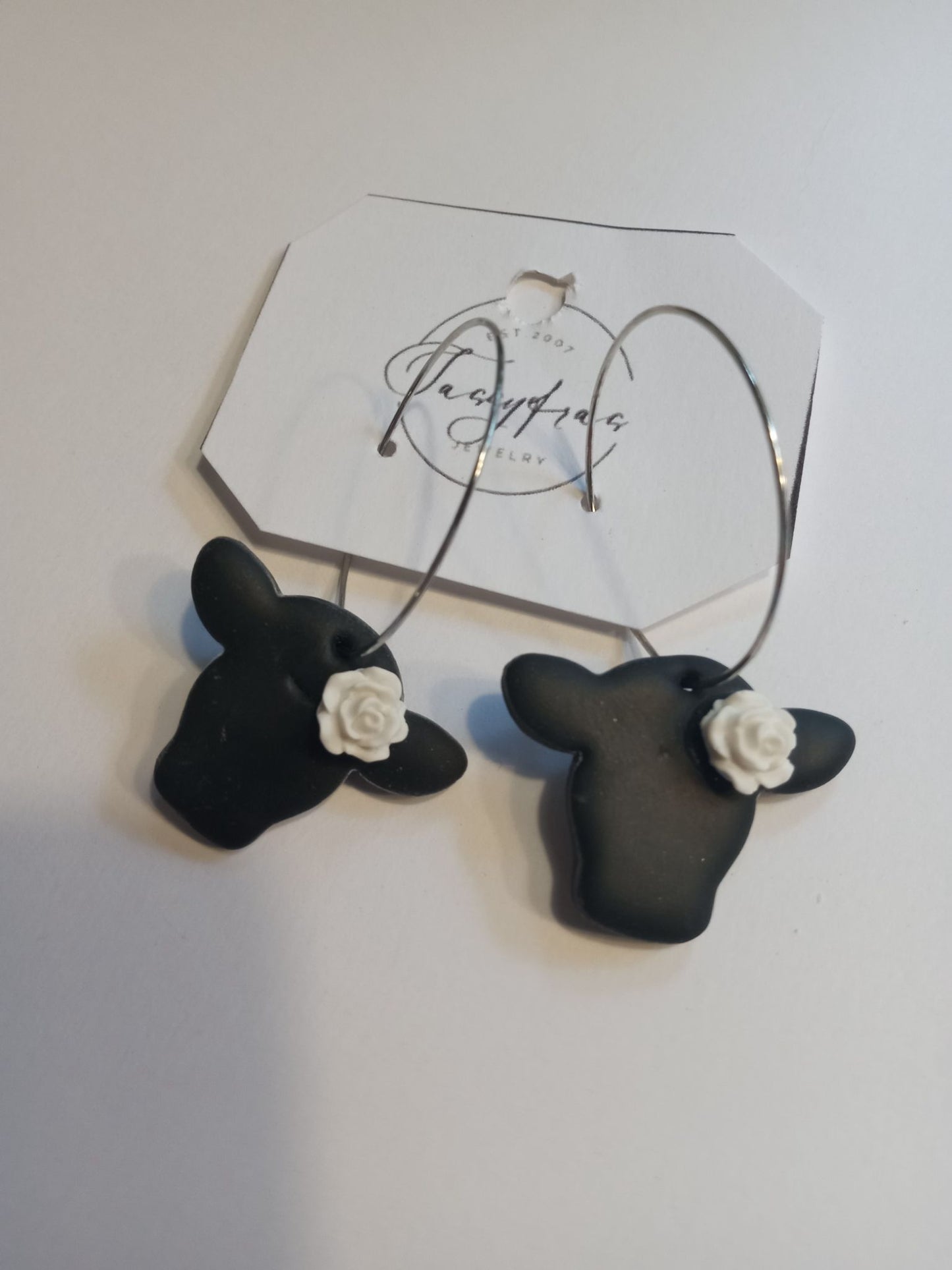 Black cow hoops earrings  - 1