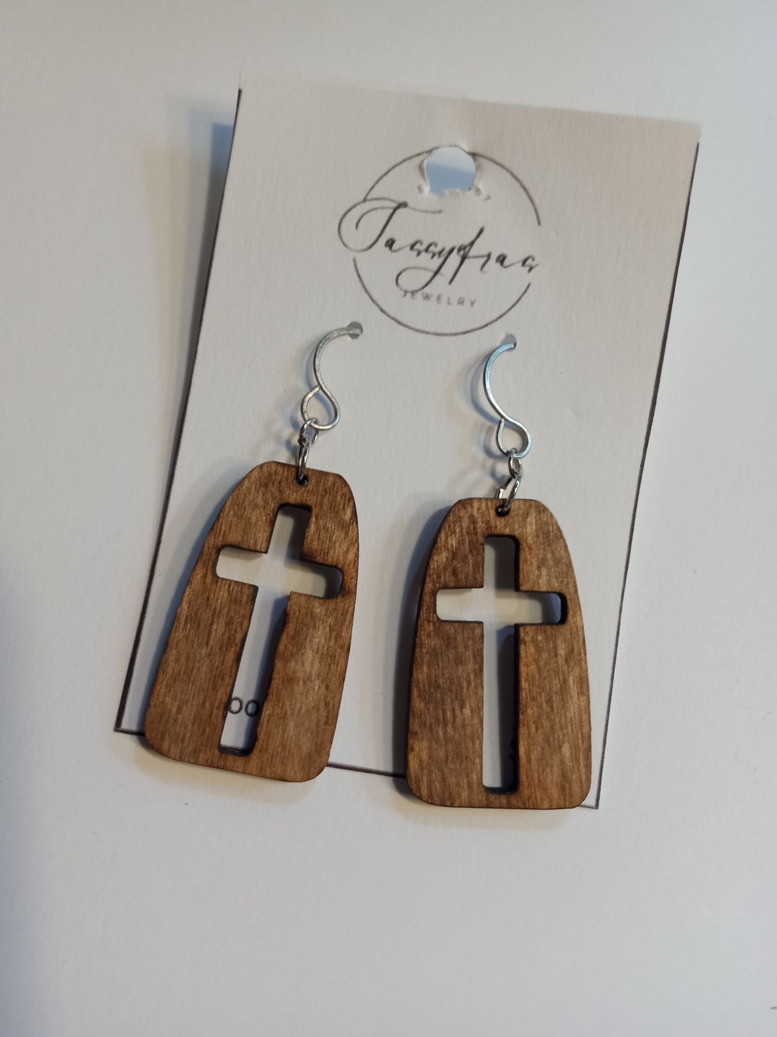 Wood cross earrings - 1