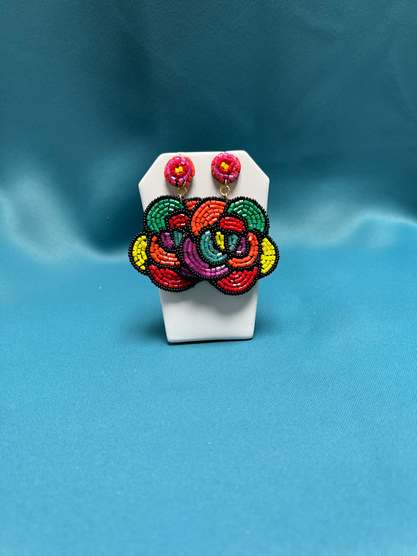 Multicolor Beaded Flower Earrings