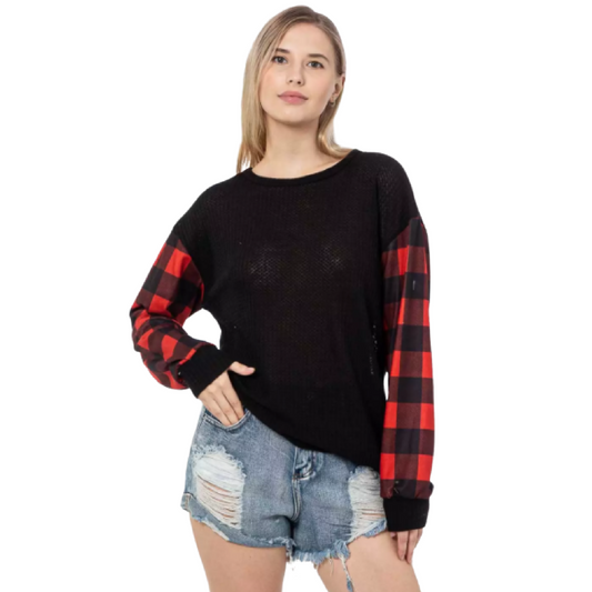 L311 Lov My Plaid Top, Black Final Sale