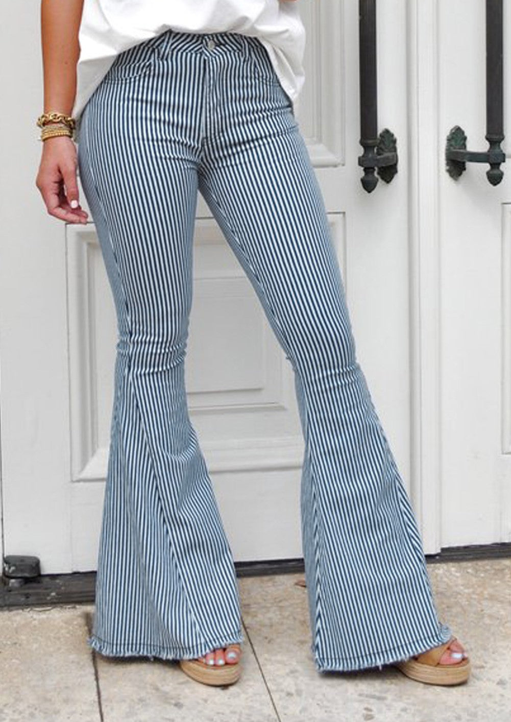 Casey's Stripe Flare Jeans D921