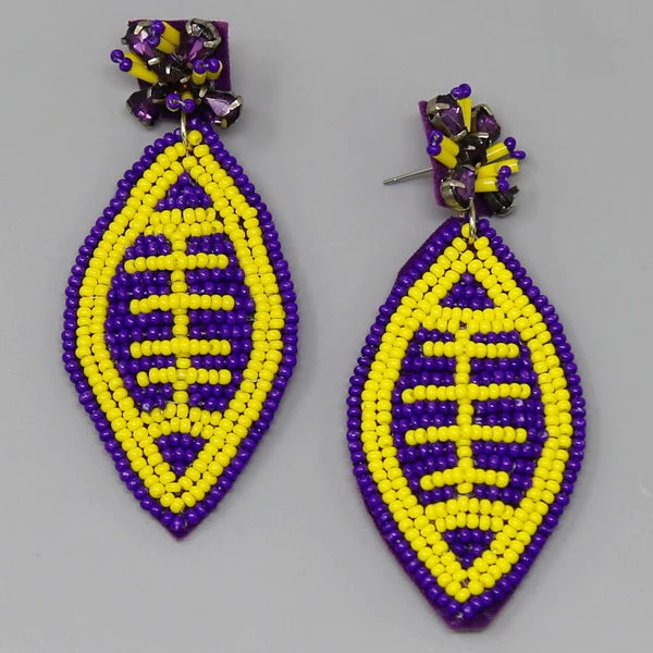 Purple and Gold Football earrings JR264