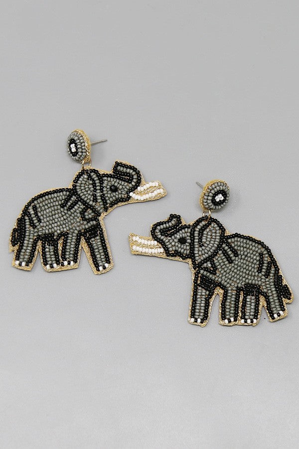Grey beaded Elephant earrings JR267