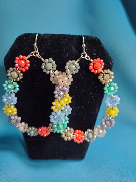 Multicolor Beaded Floral Teardrop Earrings JV215