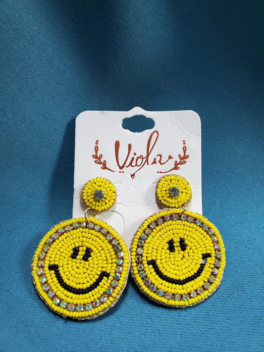Yellow Seed Bead Smile Earrings JR208