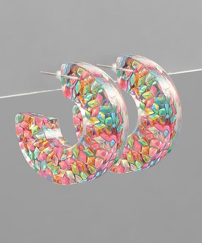 Acrylic Chunky Glitter Hoops Earrings JV208