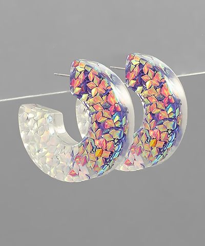 Acrylic Chunky Glitter Hoops Earrings JV208