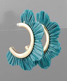 Raffia Flower Half Hoop Earrings JV206